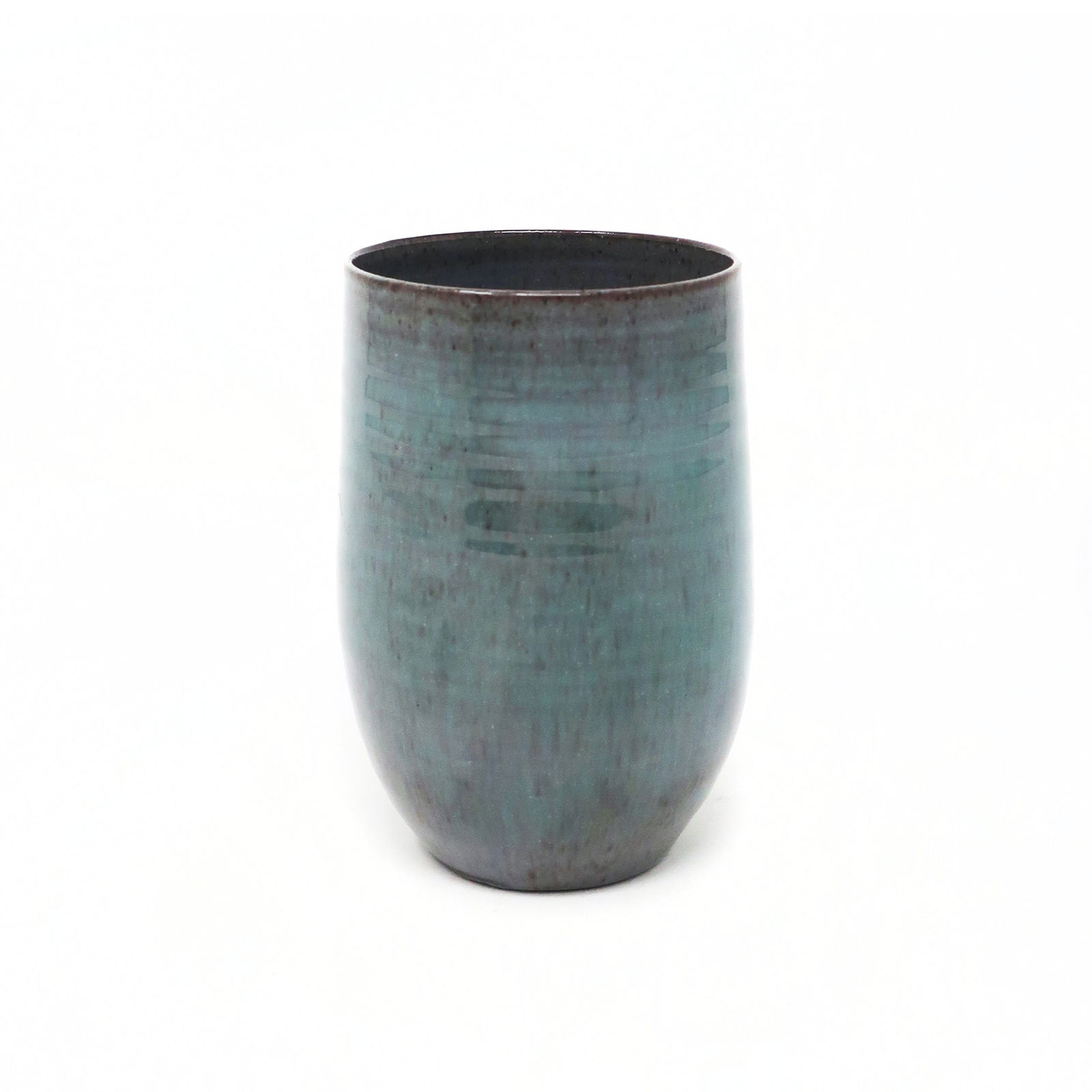 Vintage Turquoise Studio Pottery Cup by Edwin & Mary Scheier: A lovely turquoise ceramic cup by Edwin & Mary Scheier, one of the best known couples to ever work in pottery. Edwin (1910-2008) and Mary (1908-2007)began creating together in the 1930s. This piece ha