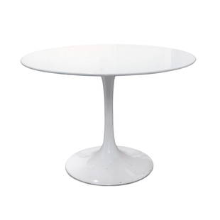 White Round Dining Table with Tulip Base: An instantly recognizable and iconic dining table featuring white powder coated tulip base and white lacquer top designed by mid-century modern superstar Eero Saarinen for Knoll in the 1950s. The tabl