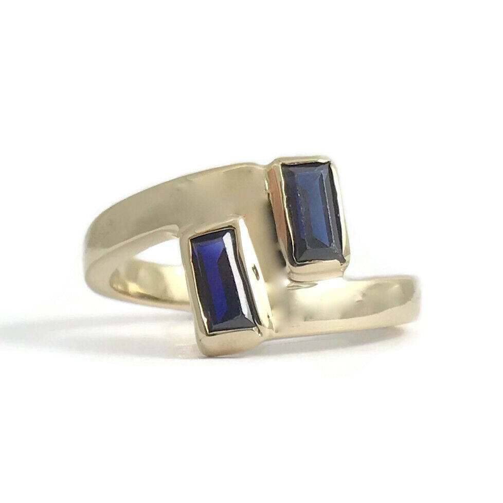 Vintage Baguette Blue Sapphire Gemstone Ring 14K Yellow Gold, .70 CTW, 5.2 Grams (1 of 12)