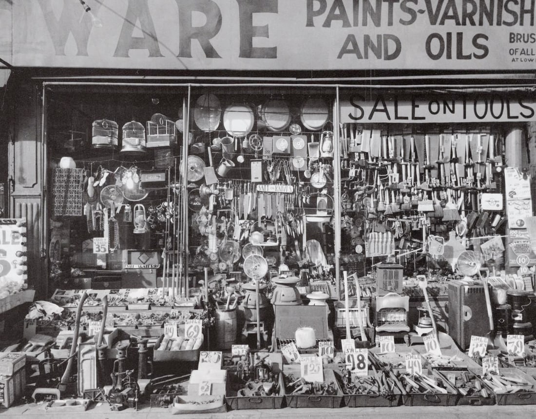 BERENICE ABBOTT- Hardware Store, the Bowery, NYC: Title: BERENICE ABBOTT- Hardware Store, the Bowery, NYC Description: Artist: BERENICE ABBOT Print Title: Hardware Store, the Bowery, NYC Medium: Photo-lithograph Printed in:Japan, 1980s Image Size: ap
