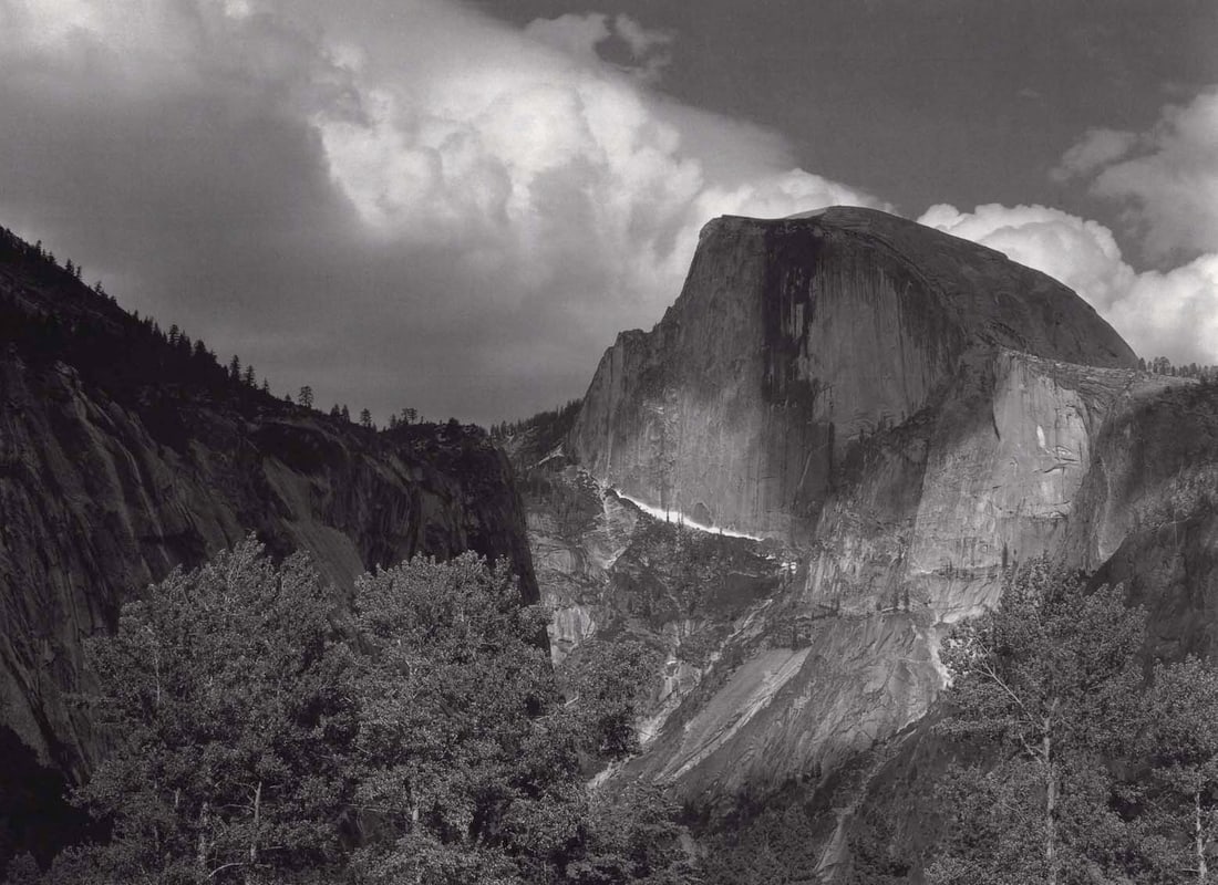 ANSEL ADAMS - Half Dome, Yosemite c. 1935: Title: ANSEL ADAMS - Half Dome, Yosemite c. 1935 Description: Artist: ANSEL ADAMS Print Title: Half Dome, Yosemite c. 1935 Medium: Double Impression Photolithograph Printed 1970’s in the US Imag