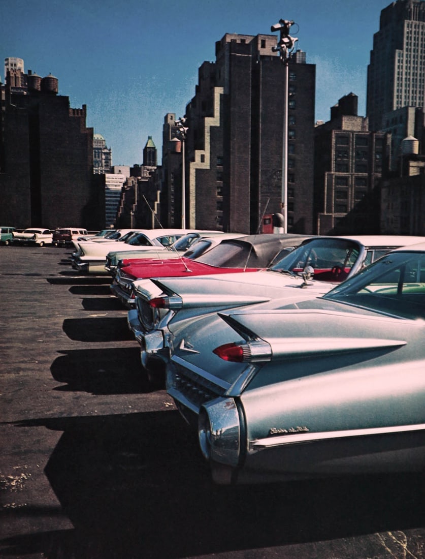 EVELYN HOFER - Rooftop Parking: Title: EVELYN HOFER - Rooftop Parking Description: Artist: EVELYN HOFER Print Title: Roofop Parking Medium: Sheet-fed Gravure Printing Date: 1960's Printed in Switzerland Image Size approx.: 11 x 8.25