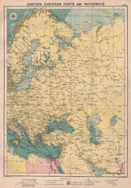 Eastern Europe sea chart Ports Lighthouses mail route Black Sea Baltic 1918 map (1 of 2)