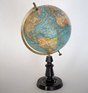 1925 14" ANTIQUE FRENCH TERRESTRIAL GLOBE FOREST table top: 14 inches French globe is a "Forest " with an address in Paris , 17 rue de Buci , this company was a School supply company at the turn of the 19th. century which disappeared in the early 20th.century