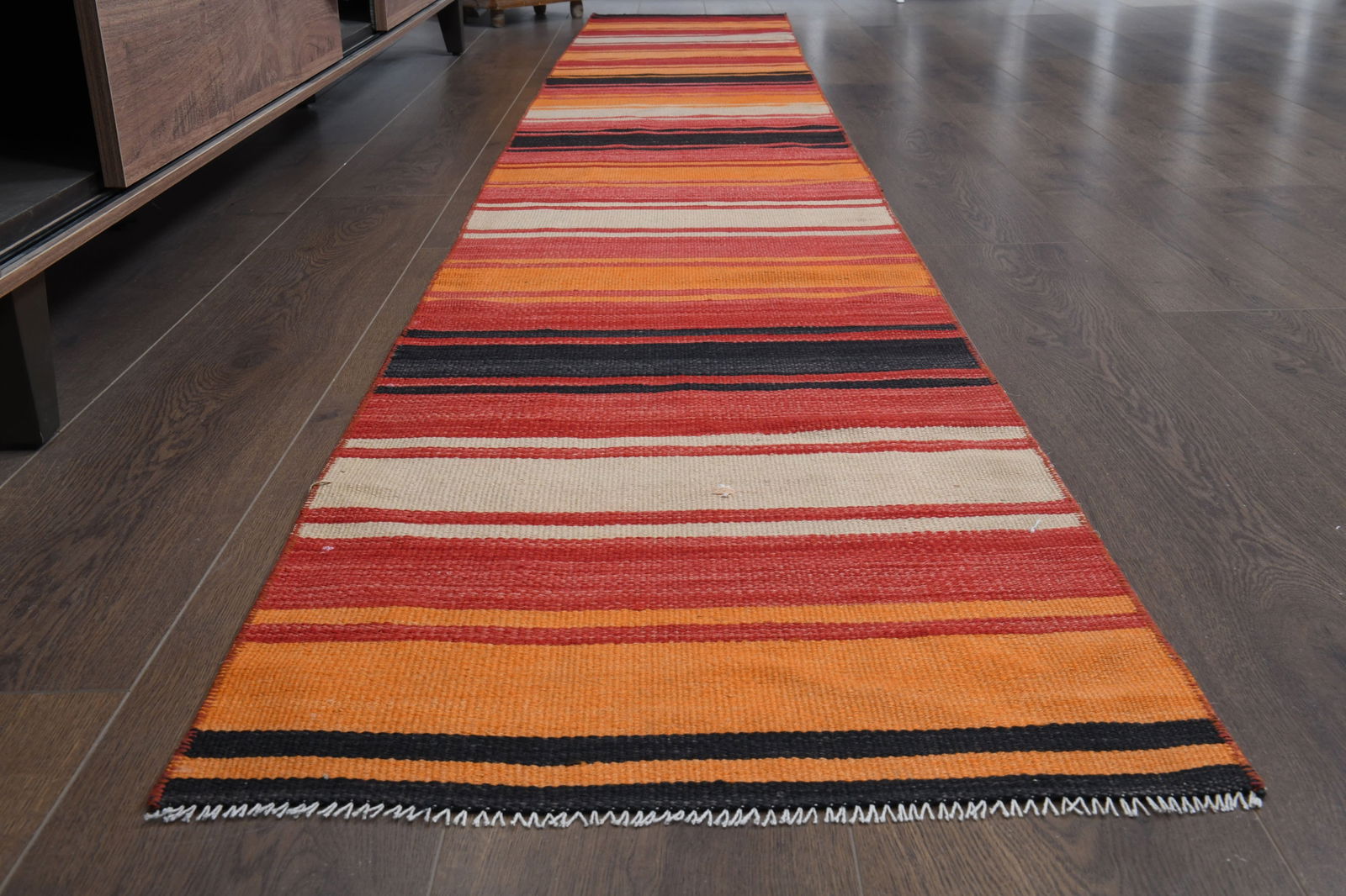 1970s Kilim Oushak Handmade Wool Orange Runner Rug (1 of 10)