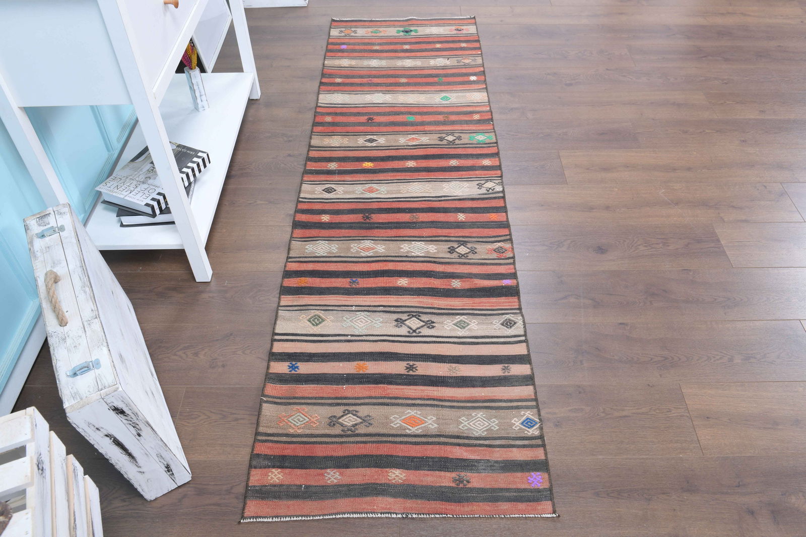 1970s Kilim Oushak Handmade Wool Orange Runner Rug (1 of 7)