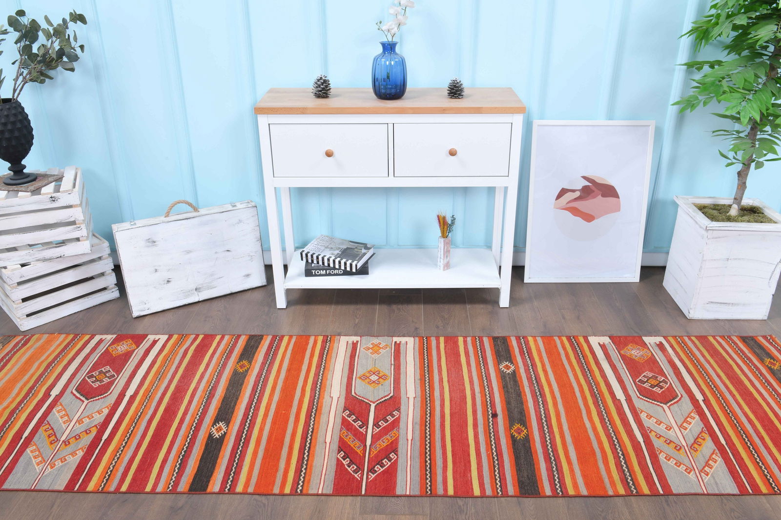 1970s Kilim Oushak Handmade Wool Red Runner Rug (1 of 7)