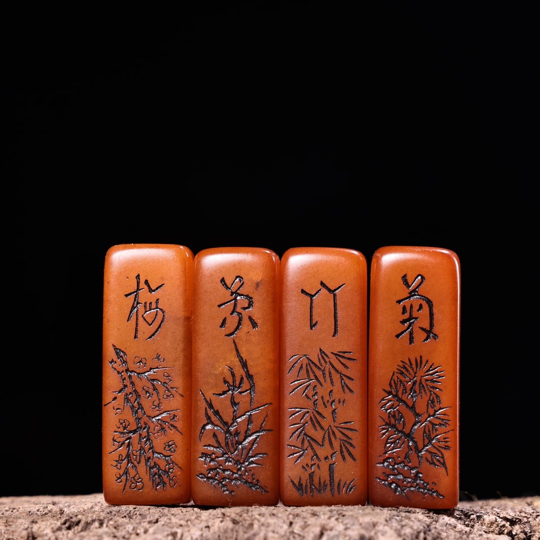 A Set Four Chinese Shoushan Stone Plum Flower & Orchid,Bamboo,Chrysanthemum Seal (1 of 8)