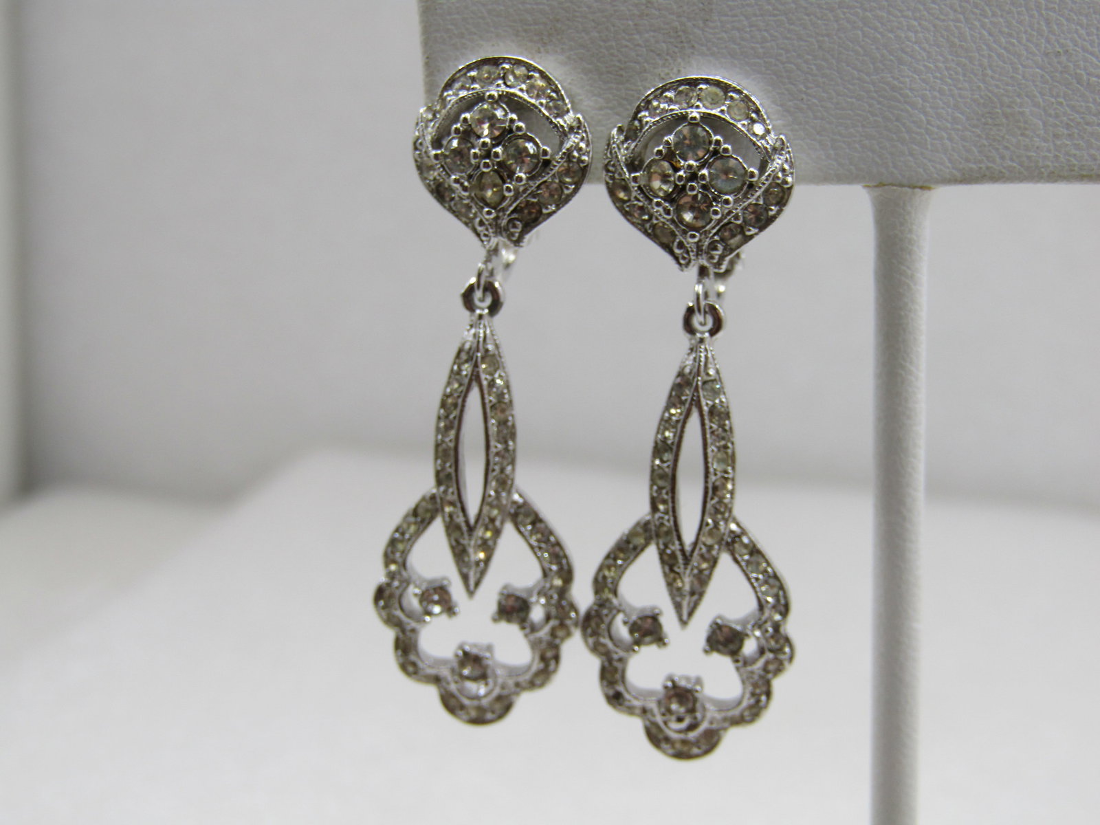Vintage Napier Rhinestone Drop Earrings, Deco Themed (1 of 5)