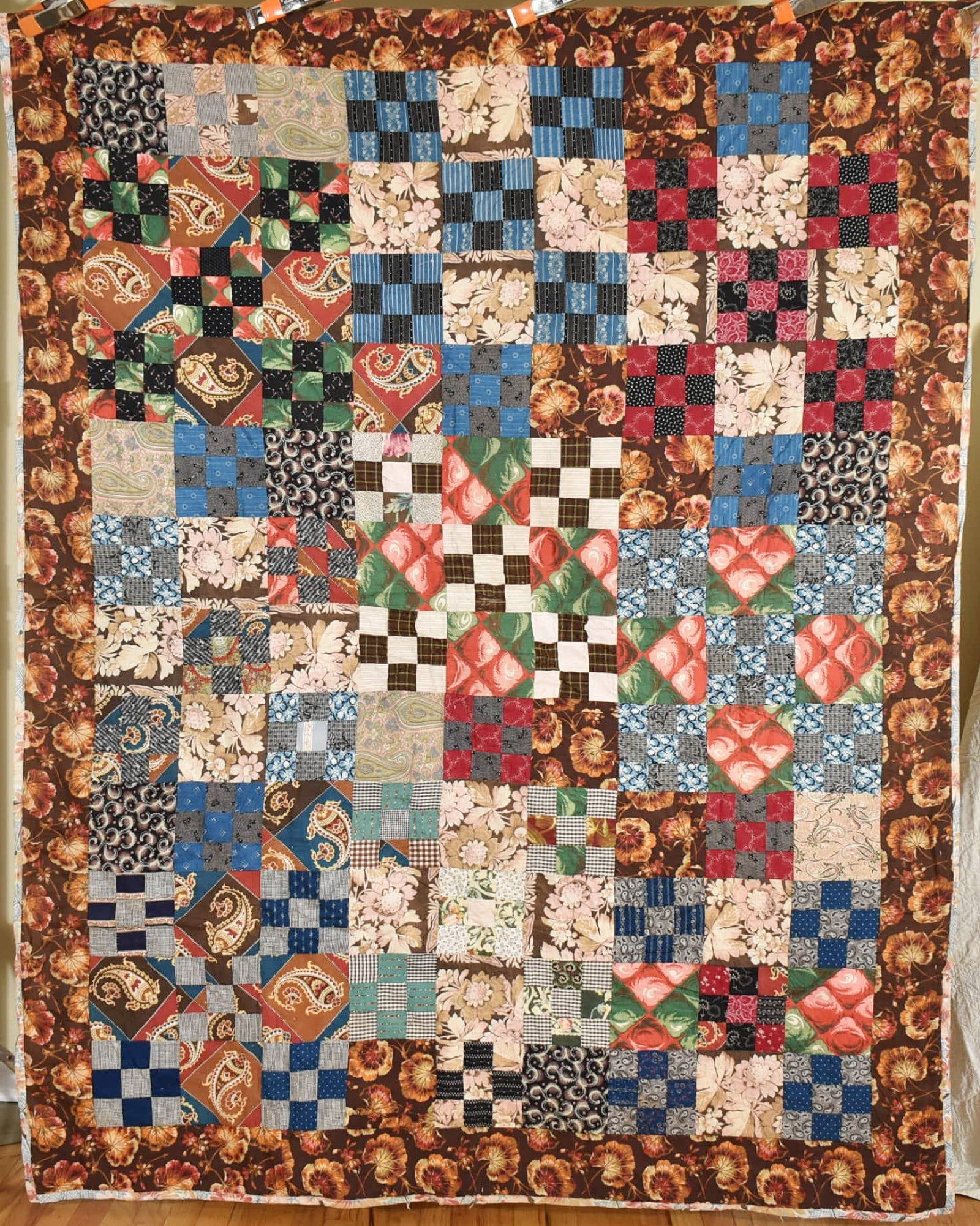 1890's 9-Patch Quilt, Vibrant Fabrics (1 of 20)