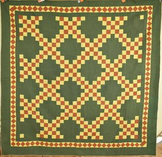 1870's Irish Chain Quilt, Diamond Border: Large Vintage 1870's Irish Chain Antique Quilt, Nice Diamond Border! Large Vintage 1870's Irish Chain Antique Quilt, Nice Diamond Border! Click images to enlarge Description This ELEGANT cotton 1870's