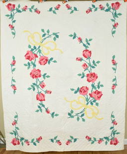 30's Rose Applique Quilt: Gorgeous Vintage 30's Roses & Ribbons Applique Antique Quilt ~Wonderful Detail! Gorgeous Vintage 30's Roses & Ribbons Applique Antique Quilt ~Wonderful Detail! Click images to enlarge Description This