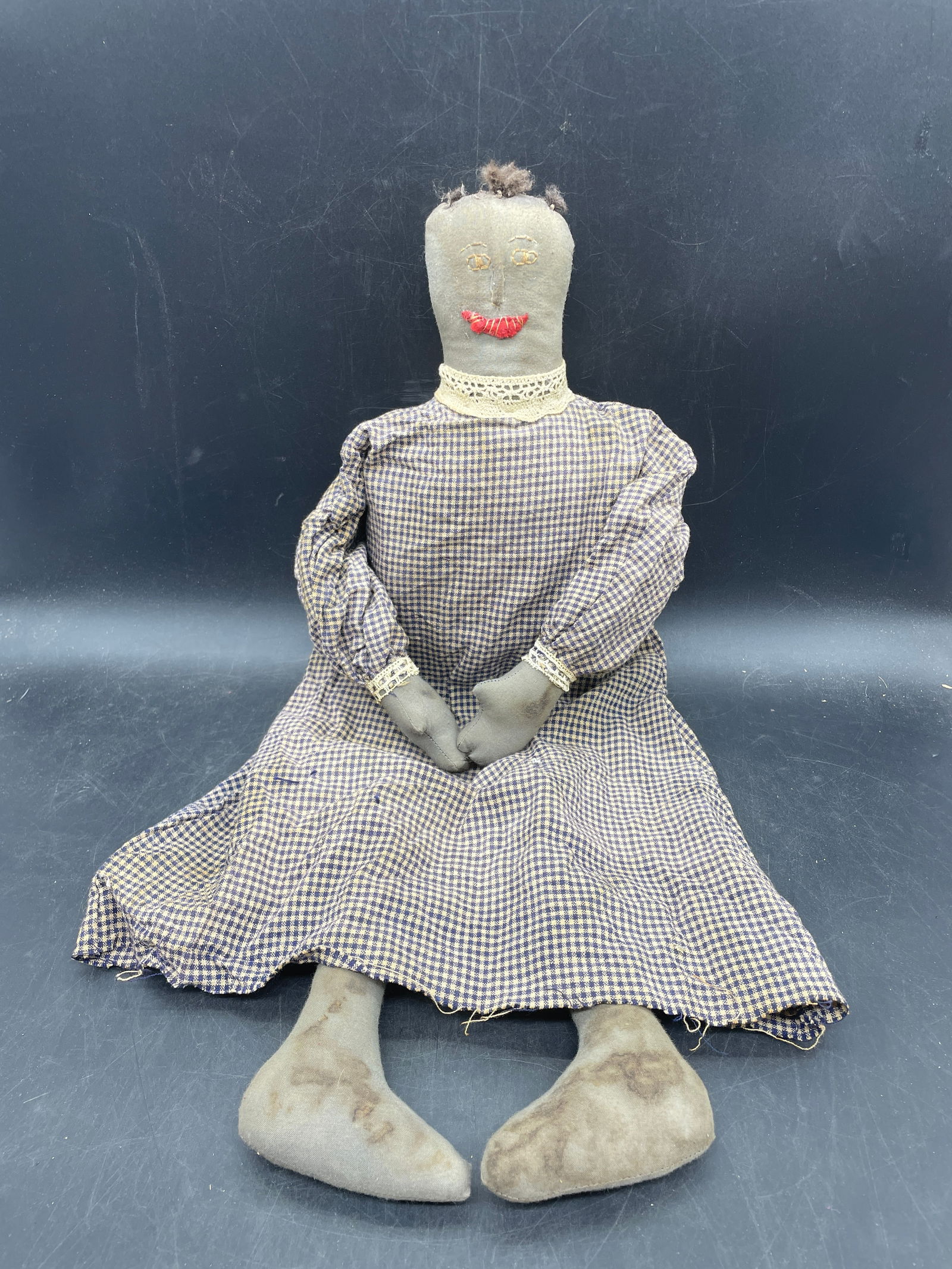 VINTAGE LARGE RAG DOLL FOLK ART BLACK AMERICANA Handstitched face (1 of 6)