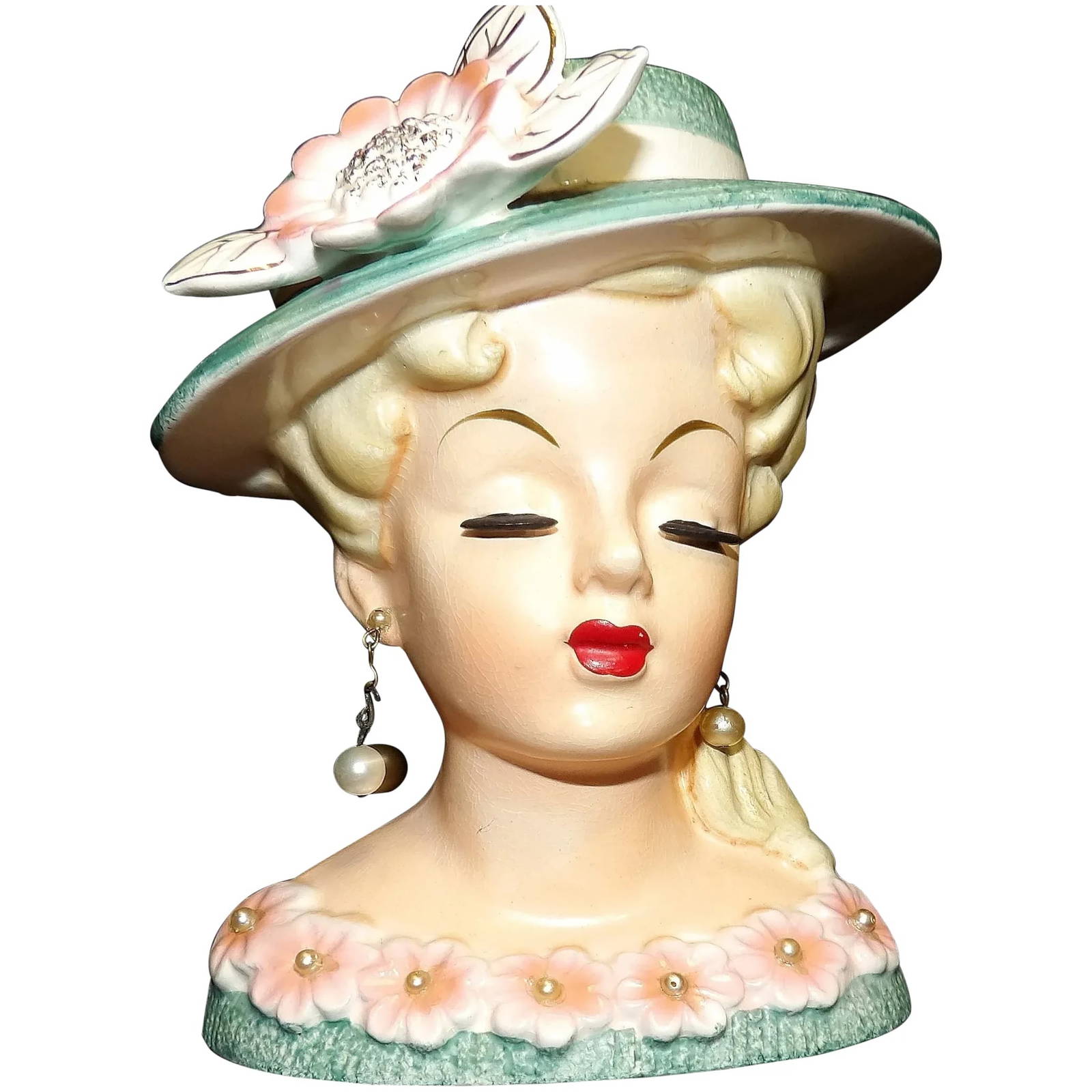 Vintage Reubens 499c Lady Head Vase Green With Pink Flowers Auction