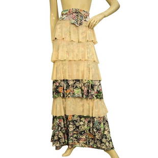 Agua Bendita Beige Tulle Floral Layered Pleated Maxi Long Skirt size 8: Vince Camuto Blue & White Floral Pleated Maxi Long Skirt size 16 W Agua Bendita Beige Tulle Floral Layered Pleated Maxi Long Skirt size 8 With a joyful attitude, Agua Bendita presents this hip and mod