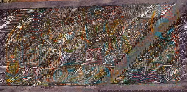 TWIN SEVEN-SEVEN (NIGERIAN, B. 1944 – D.2011): Joy of Twins Mother (1989).: Artist: TWIN SEVEN-SEVEN (NIGERIAN, B. 1944 – D.2011) Title: Joy of Twins Mother (1989). Description: Signed and dated ‘TWIN SEVEN-SEVEN (NIGERIAN, B. 1944 – D.2011)’ (Lower ri