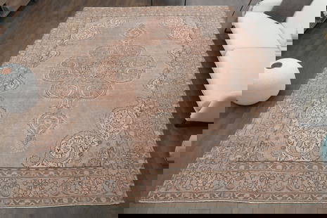 Colorful Minimalist Area Rug: Title: Colorful Minimalist Area Rug Origin: Turkey Date/Period: 1960 - 1970 Materials: Wool and Cotton Size: Dimensions: 9.7x12.3 ft (295x375 cm) Description: This Turkish one-of-a-kind Anatolian Vint