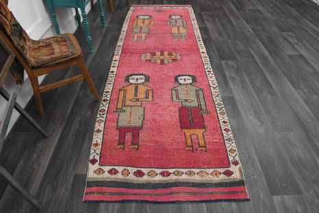 1970s Turkish Oushak Handmade Wool Pink Runner Rug: Title: 1970s Turkish Oushak Handmade Wool Pink Runner RugOrigin: TurkeyDate/Period: 1960 - 1970Materials: Wool And CottonSize: Width: 3.3 feet Length: 10.9 feetDescription: This Turkish one-of-a-kind