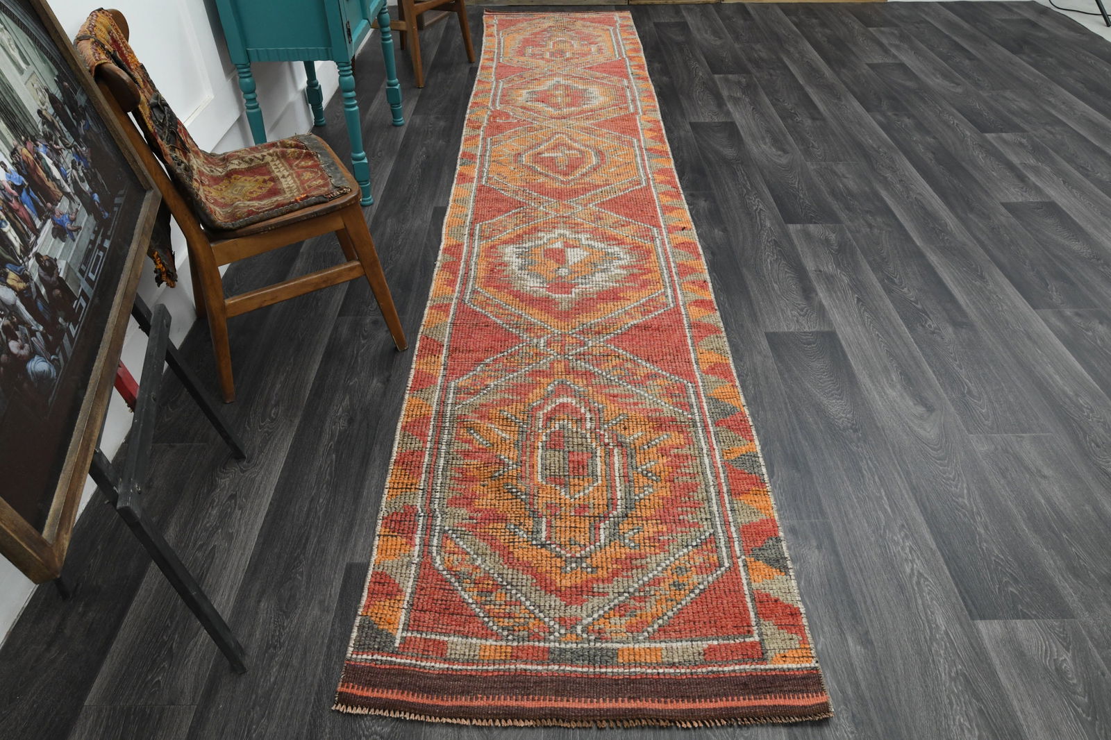 1970s Turkish Oushak Handmade Wool Orange Runner Rug (1 of 10)