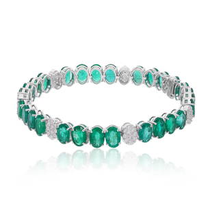 SI/H Diamond Zambian Emerald Bracelet 14k White Gold: Title: SI/H Diamond Zambian Emerald Bracelet 14k White Gold Additional Information: Item Code : SEBR-43464, Gold : 13.22gm : 1.1 ct. Diamond(Hi color Si clarity) : 19.84 Ct Zambian Emerald : Gross