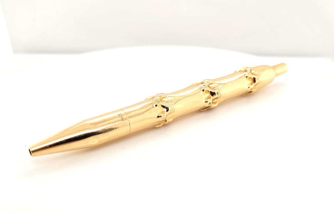 Designer $1800 14K Yellow Gold Louis Tamis Bamboo Design Ball-point Pen (1 of 6)