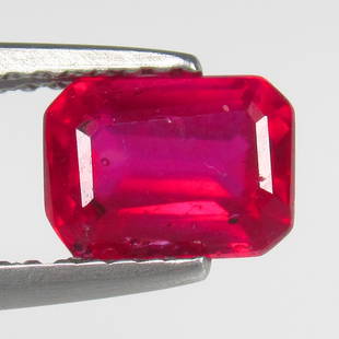 Natural Red Ruby - 1.49 Ct: No Reserve! Title: Natural Red Ruby - 1.49 Ct Origin: Mozambique Weight: 1.49 Size/Dimensions: 7.2 x 5.3 x 3.6 mm Additional Information: Pieces : 1 No's / Shape : Octagon Cut / Color : Red / Clarity