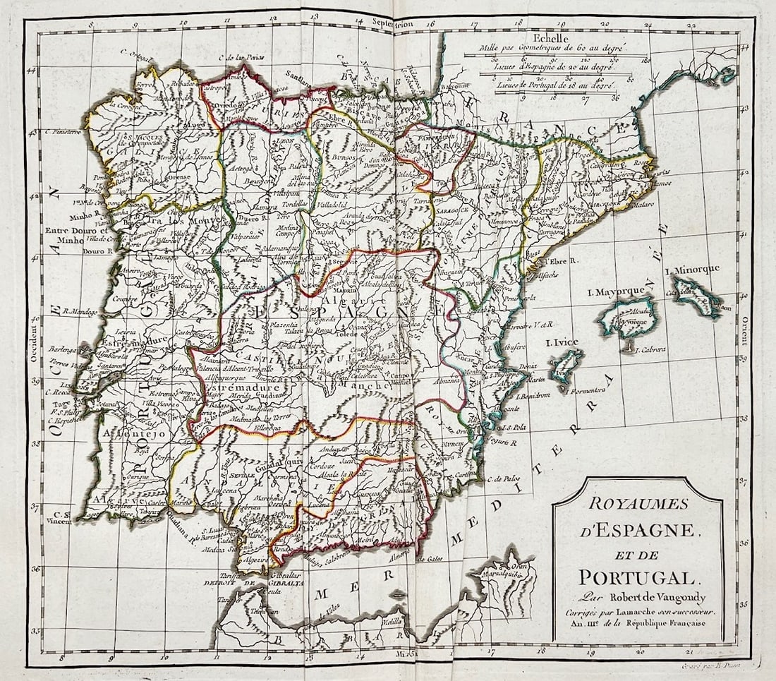 Antique Map Print - Europe - Spain and Portugal - Madrid - Lisbon - Vaugondy (1 of 2)