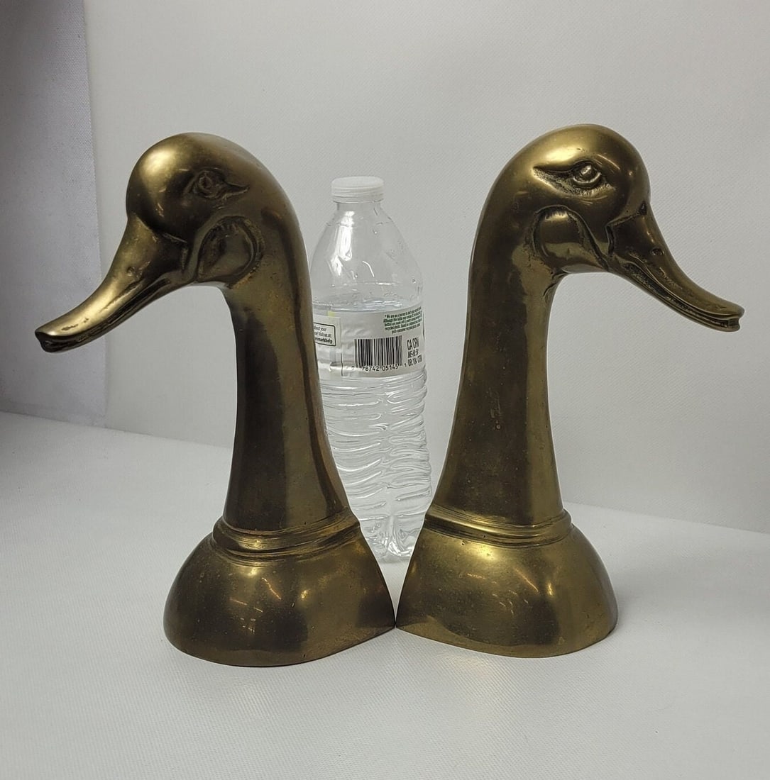 Large pair vintage brass duck head bust bookends book holders (1 of 4)