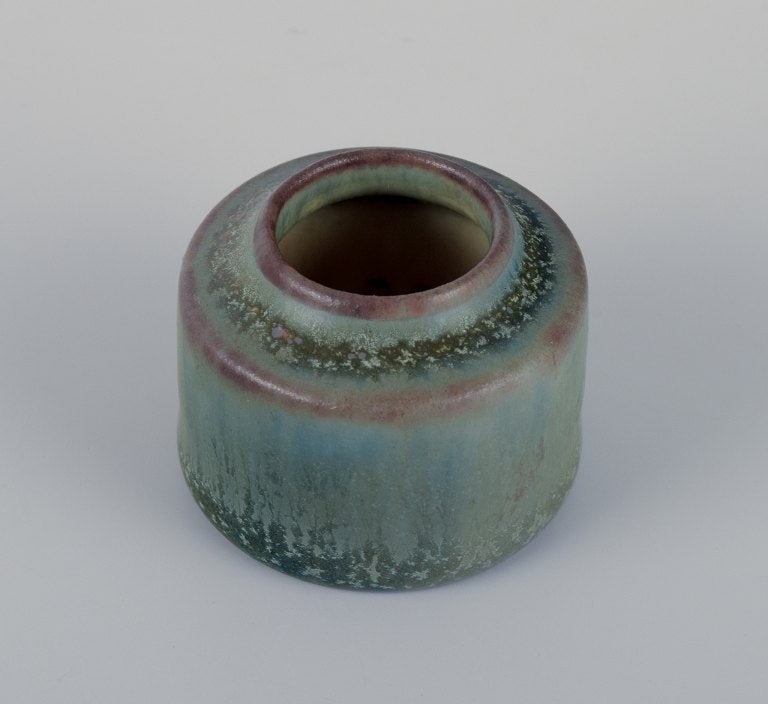 Carl Harry Stålhane for Rörstrand, miniature vase with green-blue glaze.: Carl Harry Stålhane for Rörstrand, miniature vase with green-blue glaze. Mid-20th century. Marked. In perfect condition. First factory quality. Dimensions: H 27 mm x D 35 mm. Reserve: $140.0