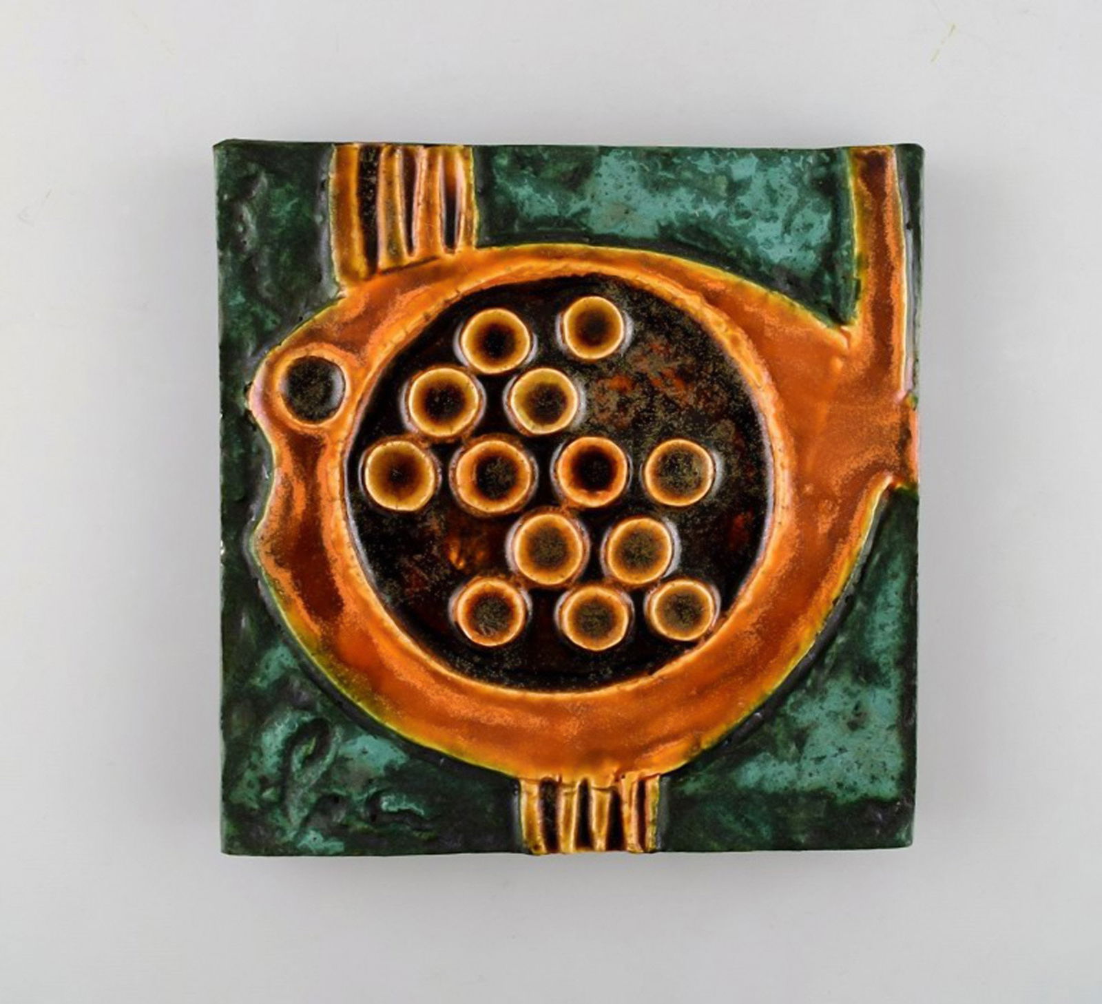 German ceramics. Glazed ceramic tile / relief with lumpfish motif. 1960's. (1 of 5)