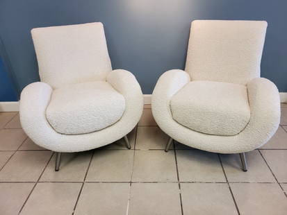 Contemporary Italian Club Lounge Chairs with Newly Upholstered Boucle Finish - Pair: Vintage from the 1980s Materials: boucle Overall width: 31 inches Overall height: 33 inches Overall depth: 29 inches Seat height: 18 inches Description Contemporary Italian Club Lounge Chairs with New