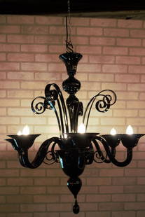 Italian Murano Black Glass Chandelier: Vintage Materials: wood, velvet Width: 30 inches Height: 40 inches Depth: 30 inches Description Italian Murano Glass Chandelier in Black We purchased this amazing chandelier from Murano’s Show R