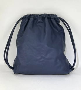 LOEWE Backpack Navy Blue Calfskin Leather Yago Knot Drawstring Rucksack Bag B503: SKU B503 0622 Pre-Owned 100% Authentic LOEWE Yago Knot Bag RATING: B...Very Good, well maintained, shows minor signs of wear MATERIAL: calfskin leather HANDLE: double leather adjustable drawstring,