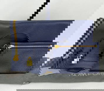 TOM FORD Bag ALIX Fold-Over Navy Blue Pebbled Calfskin Leather Shoulder Bag B443: SKU B443 1121 Pre-Owned 100% Authentic Tom Ford Alix Fold-Over Calfskin Leather Navy Blue Bag RATING: A/B...Very Good, well maintained, shows minor signs of wear ZIPPER: runs smoothly and zips all the