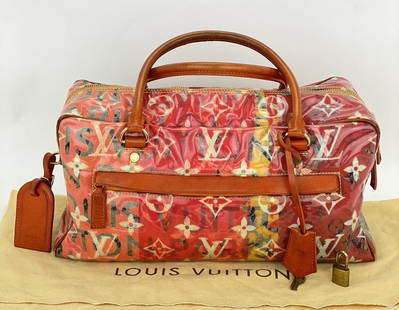 LOUIS VUITTON Travel Richard Prince Pink Denim Weekender PM Bag Luggage: SKU A770 0621-D Pre-Owned 100% Authentic Louis Vuitton Richard Prince Pink Denim Defile Weekender PM Pulp Bag RATING: B/C..Good shows some signs of use MATERIAL: Monogram Denim coated canvas with leat