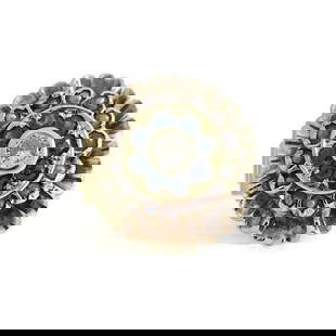 Vintage 1930s Pearl Sapphire Diamond Crimped Halo Ring 10K Yellow Gold, 4.12 Gr: Vintage 1930s Pearl Sapphire Diamond Crimped Halo Ring 10K Yellow Gold, 4.12 Gr Make a statement with this gorgeous vintage ring! Please let us know if you have any questions. Circa: 1930's, Art Deco