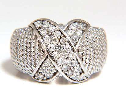 .50ct Diamonds X Ring 14 karat: .50ct. Natural Round diamond "X" ring Full cut Round Diamonds. H-color Vs-2 clarity. Measures: 14mm wide Ring size: 6.75 14kt white gold 8.4 Grams. Resizing is possible. $4000 appraisal certificate wi