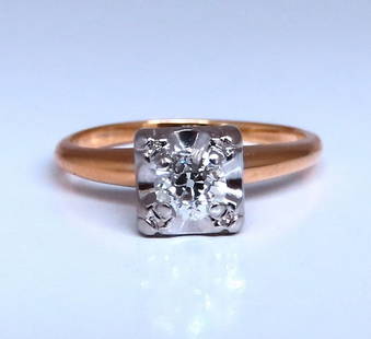 Vintage Solitaire Raised .30ct Round Diamond Engagement ring 14kt Gold: .30ct Natural round Cut Diamond Ring vs-2 clarity H color. 14kt yellow gold 2.7 Grams Depth: 7mm 6.9mm wide Current ring size: 6 May professionally resize, please inquire. Free Insured overnight