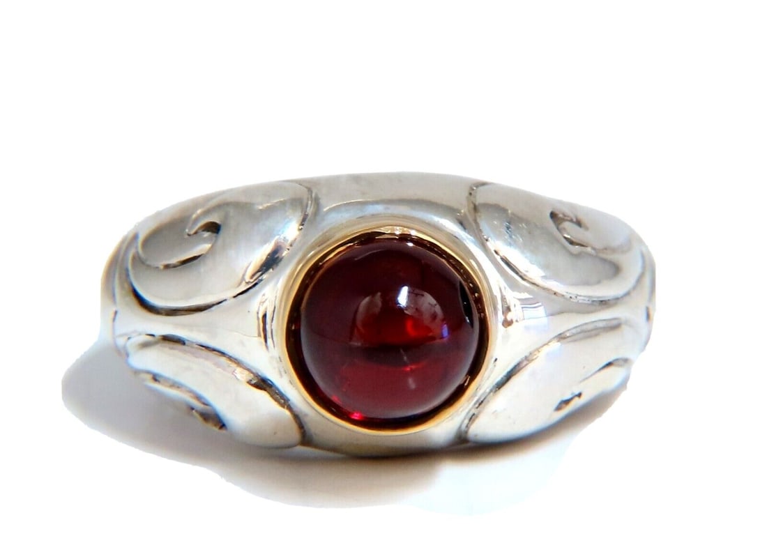 Sterling silver cabochon natural garnet solitaire ring (1 of 3)