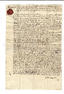 1714 Manuscript Colonial Warrant Red Wax Seal: A manuscript warrant to the Sheriif of Suffolk County in Massachusetts Bay to seize the goods and chattels of a Samuel Staples of Dedham on behalf of Joseph Whipple of Providence in Rhode Island due