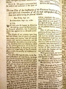 1787 Printing of US Constitution and Others: An unusual compilation from English magazines, mostly the Universal Magazine printed at London. Includes extract from the November 1787 issue with a printing of the United States Constitution with