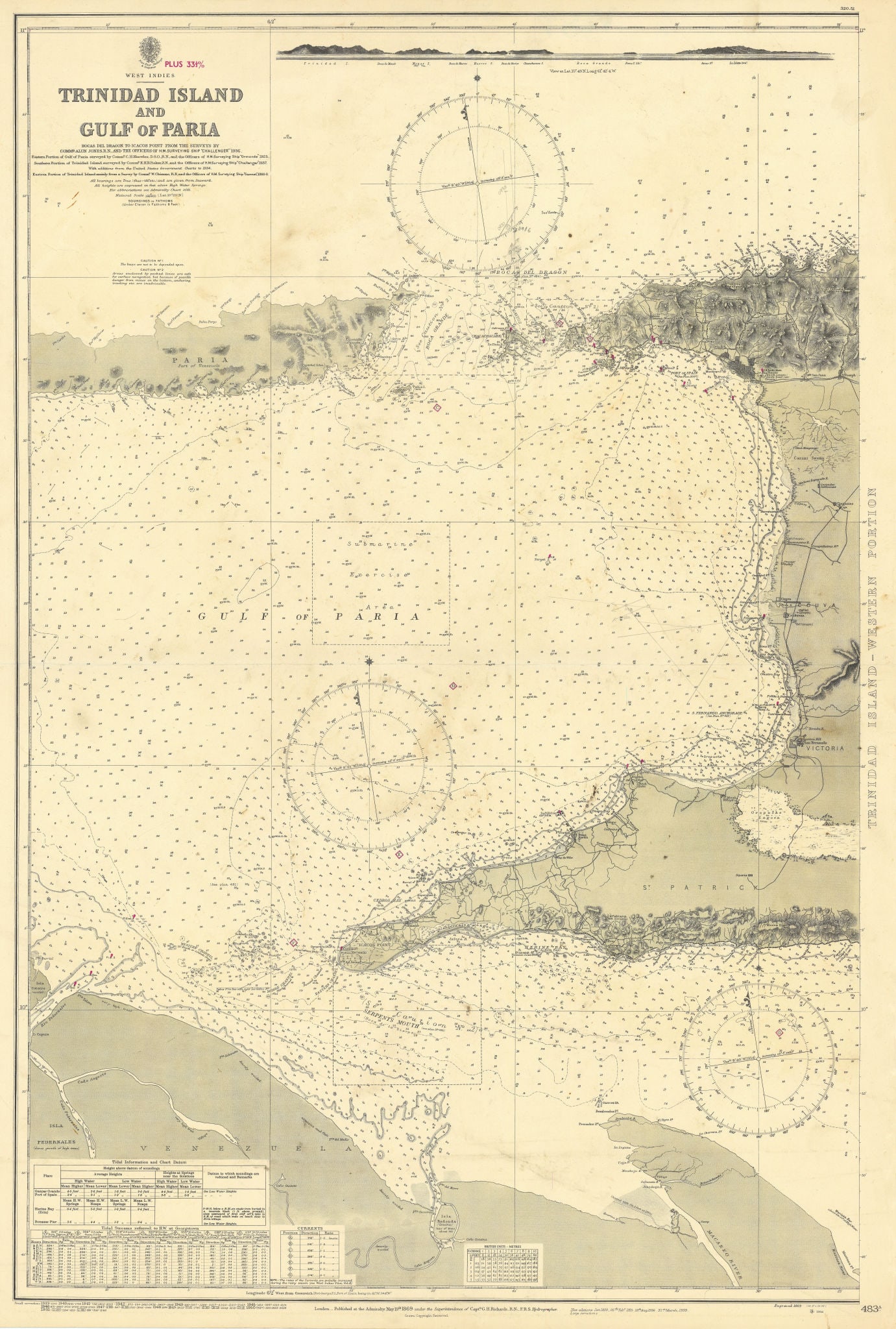 Trinidad west part Gulf of Paria West Indies ADMIRALTY sea chart 1869 (1951) map (1 of 1)