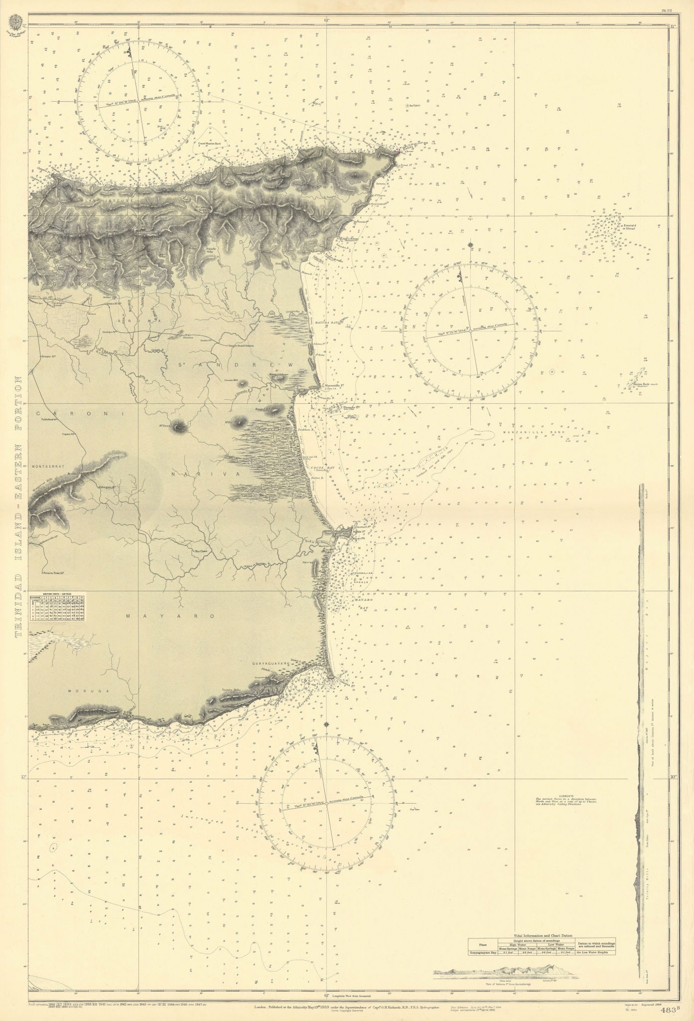 Trinidad Island. Eastern Part. West Indies. ADMIRALTY sea chart 1869 (1950) map (1 of 1)