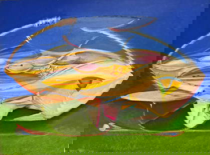 1980’s French Surrealist Signed Oil Painting Abstract Shapes Composition 1984: Tristan Fabris 1970's-80's, French Surrealist artist Abstract Surrealist Figurative study oil on canvas, unframed signed and dated verso canvas: 23.5 x 32 inches private collection, France The paintin