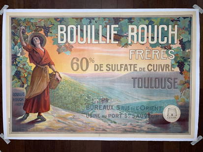 Bouillie Rouch Grapes (1889) 30.5" x 45.5" French Lithograph Poster LB: Bouillie Rouch Grapes (1889) 30.5" x 45.5" French Lithograph Poster LB. Reserve: $723.00 Shipping: Domestic: Flat-rate of $42.00 to anywhere within the contiguous U.S. International: Foreign shipping