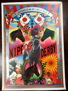 Nippon Derby - Art By Tadanori Yokoo (1998) 28.25" X 40.25" Japanese Advertising Poster LB: Nippon Derby - Art by Tadanori Yokoo (1998) 28.25" x 40.25" Japanese Advertising Poster LB Condition: EXC. Reserve: $761.00 Shipping: Domestic: Flat-rate of $28.00 to anywhere within the contiguous U.