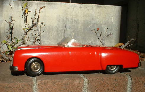 JNF Gigant, scale model of 1950's car, one of the rarest JNF toys, windup transmission,independent: JNF Gigant, scale model of 1950's car, one of the rarest JNF toys, windup transmission,independent suspension on front wheels, rack and pinion steering ,original windshield, c9.5. Reserve: $396.00 Shi