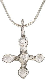 MEDIEVAL CHRISTIAN CROSS NECKLACE C.800-1000 AD.: Carolingian, the period of Charlemagne. The emergence from the Dark Ages is embodied in the rise to power of the Frankish King, Charlemagne in 768 (founder of the Holy Roman Empire after 800) followed