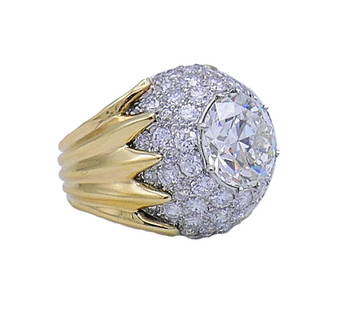 Verdura Vintage Ring 18k Gold Diamond 5.01-carat J SI2 GIA Estate Jewelry: VK GOOOO VERDURA 5.01-ct J SI2 Diamond 18 karat Yellow Gold Platinum Ring A custom-made vintage Verdura ring in 18k yellow gold and platinum, featuring an Old European cut diamond graded by the