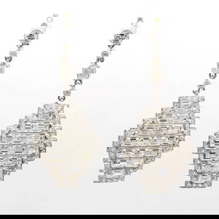 Art Deco Inspired Emerald Cut Diamond and Old Mine Diamond Platinum Earrings: Art Deco Inspired Emerald Cut Diamond and Old Mine Diamond Platinum Earrings Description The Jocelyn earrings are a handmade piece inspired by the Art Deco style. They center 2 old mine cut diamonds o